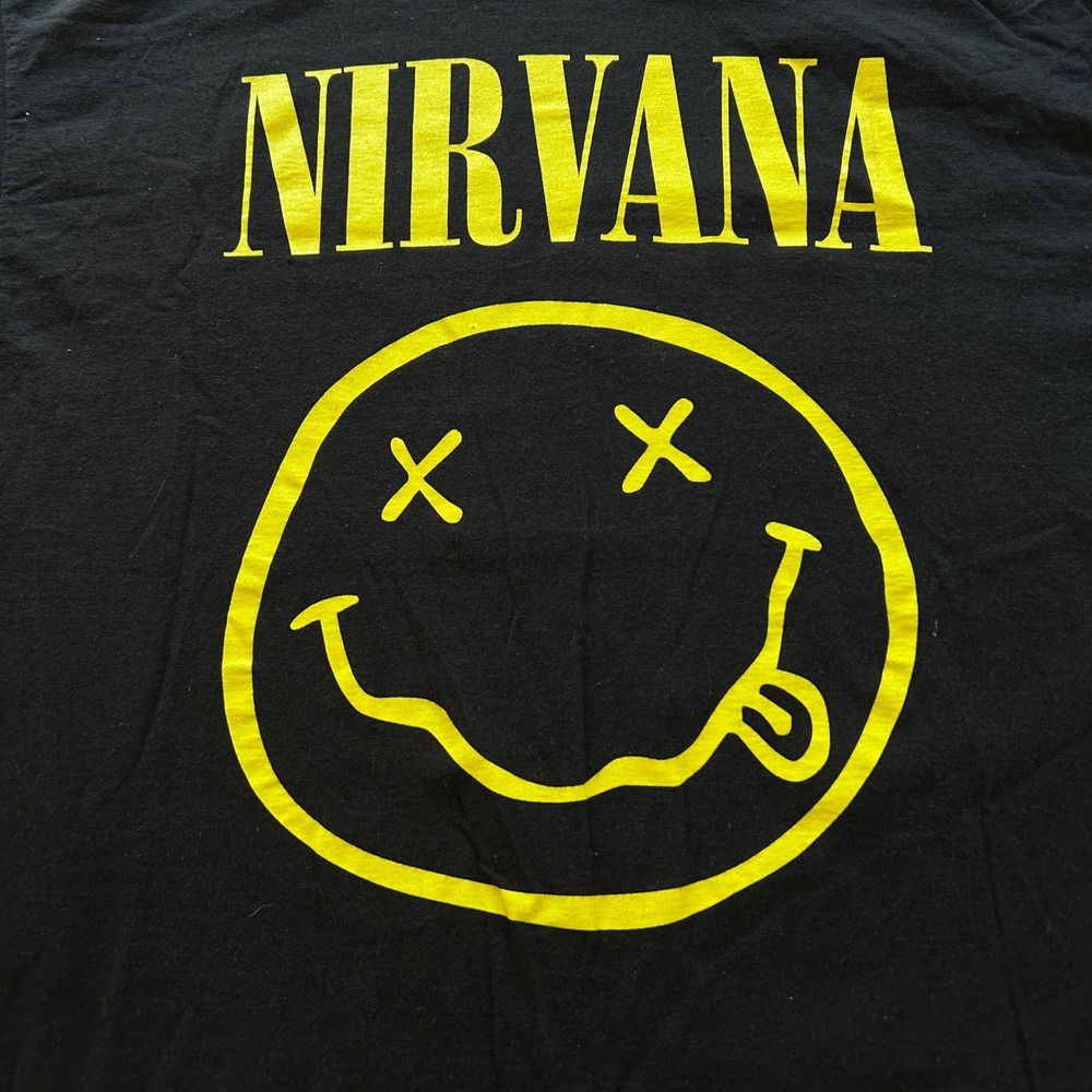 Nirvana Smiley Face Graphic Band T-Shirt Black Yellow Mens Small 90s Grunge‎ Tee - Picture 2 of 5